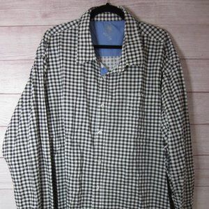 Beverly Hills Polo Club Men's 3X Button Front Shirt Black White Plaid Pocket